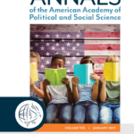 Cover of The ANNALS volume 705 (January 2023), titled "Civic Education in a Time of Democratic Crisis" and edited by Gregory White, Dian Dong, David E. Campbell, and Carol D. Lee. Includes image of four children reading books in front of an American flag.